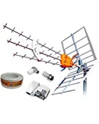 Kit créé par TECNOVOZ de la marque Antenne TELEVES HD 149922 (coupe 700 MHz ch 21-48) + 20 m câble + source TELEVES 5795 + connecteurs d'antenne type F et CEI ...