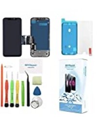 Kit de réparation complet d'écran LCD de rechange pour iPhone 11 (6,1 pouces) avec plaque arrière, adhésif étanche, verre trempé, outils, instructions (français non garanti)