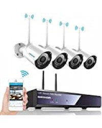 Kit de WiFi vidéo Surveillance sans Fil, SZSINOCAM Système de Sécurité 4CH 1080p Caméras Hydrofuge et Infrarouge Nocture,Intérieux/Extérieur,Accès à Distance,Antenne sans Fil améliorée (sans HDD )