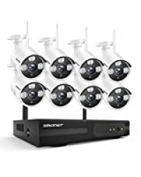 Kit Vidéo Surveillance Système de Caméra sans Fil，SMONET 8 Canaux 1080P NVR et 8X 960P HD Caméras, 2To Disque Dur, Vision Nocturne et Surveiller à Distance Via APP Gratuite