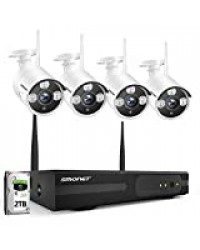 Kit Vidéo Surveillance Système de Caméra sans Fil，SMONET 8 Canaux Extensible 1080P NVR et 4X 1080P Caméras avec 2 to Disque Dur, Vision Nocturne, Surveiller à Distance Via APP Gratuite