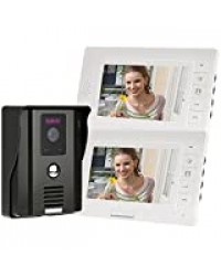 KKMOON Video Interphone Intercom Sonnette Visuelle de Porte avec 1pcs CCTV Camera Extérieure Sécurité Imperméable + 2pcs 7inch Moniteurs Intérieurs Surveillance TP01H-12