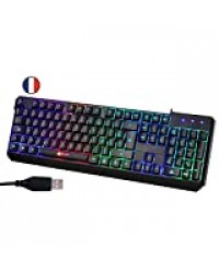 ⭐️KLIM™ Chroma Clavier Gamer AZERTY FR + Durable, Ergonomique, Discret, Waterproof, Touches Silencieuses, USB + Clavier Filaire Rétroéclairé Led pour PC Gaming PS4 Mac + Nouvelle Version 2020 + Noir