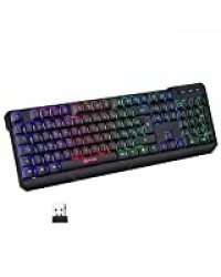 KLIM Chroma Clavier sans Fil Gamer AZERTY FRANÇAIS + Fin, Durable, Ergonomique, Discret, Waterproof, Silencieux + Clavier Gamer rétroéclairé pour PC Mac + Clavier PS4 + Nouvelle Version 2021 + Noir