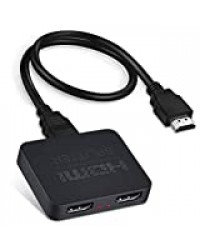 KuWFi Répartiteur HDMI 4K @ 60 Hz, répartiteur HDMI 1 entrée 2 sorties, support par HDMI 2.0b, DCP2.2, RGB 4:4, répartiteur HDMI 1 x 2, Full HD 1080p, mise à l'échelle automatique.