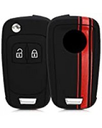 kwmobile Accessoire Clé de Voiture Compatible avec Opel Chevrolet clé de Voiture 2-Bouton - Coque de Protection Souple en Silicone - Bande de Couleur Rouge-Noir