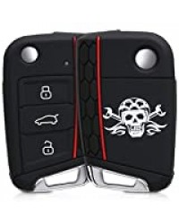 kwmobile Accessoire Clé de Voiture Compatible avec VW Golf 7 MK7 3-Bouton - Coque de Protection Souple en Silicone - Symbole Motard Noir-Blanc-Noir