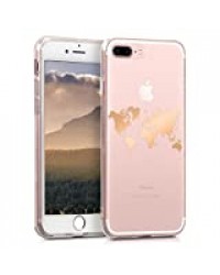 kwmobile Coque Compatible avec Apple iPhone 7 Plus / 8 Plus - Housse Protectrice pour Téléphone en Silicone Tour du Monde Or Rose-Transparent