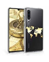 kwmobile Coque Compatible avec Huawei P30 - Housse Protectrice pour Téléphone en Silicone Tour du Monde doré-Transparent