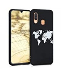 kwmobile Coque Compatible avec Samsung Galaxy A40 - Housse Protectrice pour Téléphone en Silicone Tour du Monde Blanc-Noir