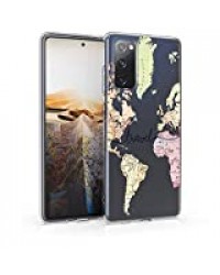 kwmobile Coque Compatible avec Samsung Galaxy S20 FE - Housse Protectrice pour Téléphone en Silicone Carte du Monde Voyage Noir-Multicolore-Transparent