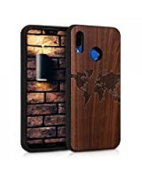 kwmobile Coque en Bois Compatible avec Huawei P20 Lite - Étui de Protection Rigide avec Cadre en TPU - Brun foncé