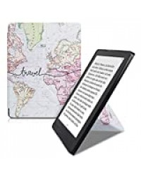 kwmobile Coque Liseuse Compatible avec Kobo Aura H2O Edition 2 - Étui de Protection à Rabat en Simili Cuir - Carte du Monde Voyage Noir-Multicolore