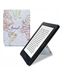 kwmobile Coque Liseuse Compatible avec Kobo Nia - Étui de Protection à Rabat en Simili Cuir - Carte du Monde Voyage Noir-Multicolore