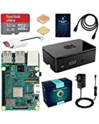 LABISTS Raspberry Pi 3 Modèle B Plus (3 B+) Starter Kit avec 32 Go Classe 10 Micro SD Carte, 5V 3A Alimentation Interrupteur Marche/Arrêt, Boîtier Noir, 2 Dissipateur Thermique en Cuivre, Câble HDMI