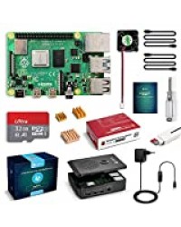 LABISTS Raspberry Pi 4 Modèle B (4 B) 4Go RAM Starter Kit avec 32 Go Classe 10 Micro SD Carte, 5,1V 3A Alimentation Interrupteur On/Off, Ventilateur, 2 Câble Micro HDMI, Boîtier Noir, 3 Dissipateur