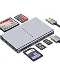 Lecteur de Carte USB, Lecteur de Carte USB 3.0 5 en 1 en Aluminium avec Lecture parallèle Adaptateur USB pour Carte SD, CF, Carte SD, SDHC, SDXC, Carte SDHC, Carte SDHC, Carte SD, etc.