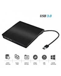 Lecteur DVD Externe, Ellolife USB 3.0 Graveur DVD CD Externe, Enregistreur Portable RW/ROM Lecteur DVD Ordinateur avec Interface USB 3.0 et Type-C pour Windows XP/7/8/10 Vista Linux Mac OS Asus