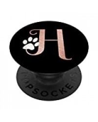 Lettre H rose, chat blanc, monogramme de patte de chien PopSockets PopGrip - Support et Grip pour Smartphone/Tablette avec un Top Interchangeable