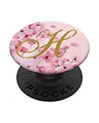 LETTRE INITIALE MONOGRAMME H sur SAKURA FLEUR DE CERISIER PopSockets PopGrip - Support et Grip pour Smartphone/Tablette avec un Top Interchangeable