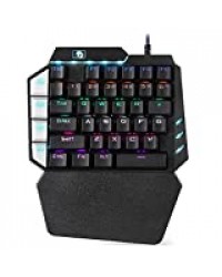 LexonElec Simulation Gaming Mécanique Clavier RS-7 Filaire 35 Touches Rainbow LED Rétro-Éclairé USB Ergonomique Multimédia Clavier Gamer à Une Main avec Repose-Poignet pour Bleu Commutateur