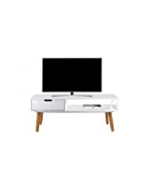 LIFA LIVING Meuble TV Blanc scandinaves 100x40x40 cm Bois et métal, Meuble télévision Bas et Design avec tiroirs, Table Basse pour TV pour Salon Salle a Manger