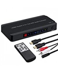 LiNKFOR 3 Voies Extracteur Audio HDMI HDCP 1.4 PIP 4K 3D 1080P HDMI vers HDMI et Optique Toslink SPDIF ou L/R RCA Sortie Audio Stéréo Compatible avec Lecteur de DVD HD PS4 Xbox etc