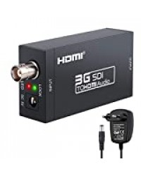 LiNKFOR Convertisseur SDI vers HDMI FHD 1080P avec Alimentation Adaptateur SDI vers HDMI Convertisseur Audio SDI Signaux SD-SDI HD-SDI Moniteur HDMI 3G-SDI vers HDTV Projecteur vidéo PAL NTSC