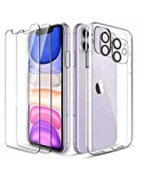 LK Clair Coque Compatible avec iPhone 11 6.1 pounces, 2 pièces Verre trempé Protection écran &2 pièces Caméra Arrière Protecteur, Souple Silicone TPU Housse Case Cover-Transparent