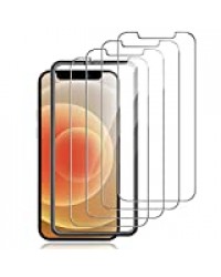 LK,5 Pièces,Verre Trempé Compatible avec iPhone 12 6.1 Pouce Protection écran, 4 Pièces Verre Trempé et 1 Pièces Installer Le Cadre de Positionnement,Dureté 9H Protection, LK-X-12611