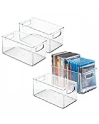 mDesign boîtes de rangement pratique pour CD – lots de 4 bacs de mise en dépôt pour CD, DVD ou jeux vidéo – pour une meilleure organisation de l’étagère à CD – empilables, couleur: transparent