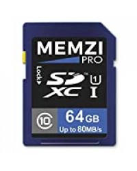 Memzi Pro - Carte mémoire SDXC - 64 Go - Classe 10 - 80 Mo/s - Pour Canon PowerShot SX730 HS, SX720 HS, SX710 HS, SX700 HS, SX620 HS, SX610 HS, SX600 HS, SX540 HS, SX530 HS, SX520 HS, SX510 HS