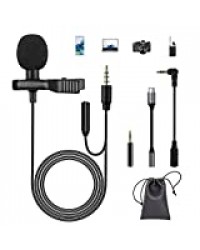 Micro Cravate pour Téléphone, Condensateur Omnidirectionnel Microphone avec 2 Adaptateur et Adapter Type-C, Compatible avec iOS, Android, PC, Caméscope, pour l'enregistrement d'entrevue/Téléphone