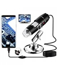 Microscope numérique USB, Endoscope de grossissement 40X-1000X Portable Bysameyee, Microscope Digital 8 LED pour Windows 7/8/10 Mac Linux sous Android (avec OTG)