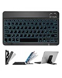 MINLIDAY Clavier Bluetooth AZERTY pour Tablet iOS PC Laptops, Clavier Rétroéclairé + Rechargeable pour iPad Pro, iPad Air, iPad Mini, iPhone