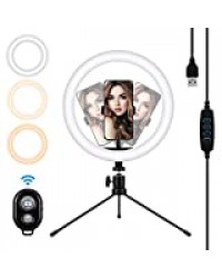 MOHOO LED Lumière Anneau avec Trépied Ring Light avec Télécommande Lampe Annulaire Réglable avec 3 Modes d'Eclairage et 10 Niveaux de Luminosité pour Smartphone/Photo/Youtube/Maquillage