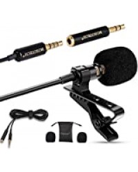 Mosotech Micro Cravate, Omnidirectionnel Audio Enregistrement Microphone à Condensateur avec 2m Rallonge, Micro Smartphone avec Clip, Compatible pour iPhone/Android/Appareil Photo/PC/Tablette