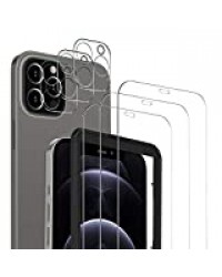 MSOVA Verre Trempé Compatible avec iPhone 12 Pro Max, 3 Pièces Verre Trempé et 3 Pièces Caméra Arrière Protecteur, Dureté 9H sans Bulles Film, Protection Écran Compatible avec iPhone 12 Pro Max 6.7.