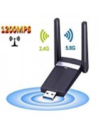 M.Way Adaptateurs USB WiFi, Clé WiFi USB 3.0 avec Antenne Double Bande AC1200Mbps Deux Fréquences 2,4/5 GHz 802.11n/g/b/a/AC Wi-FI Dongle sans Fil Compatible avec Linux/Windows XP/Vista, etc