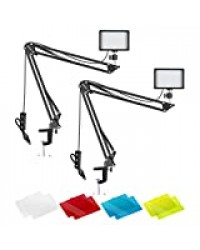 Neewer Kit d'Éclairage de Vidéoconférence pour Appel Zoom/Travail à Distance/Auto-Diffusion/YouTube/Diffusion en Direct, 2 Pack Lampes LED 5600K Dimmable, Support de Bras Ciseaux et Filtres de Couleur