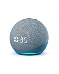 Nouvel Echo Dot (4e génération), Enceinte connectée avec horloge et Alexa, Bleu-gris