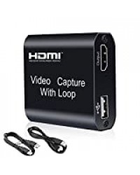 Oacvien Carte de Capture Vidéo Audio HDMI avec Sortie en Boucle, Carte de Capture USB 4K HD 1080P 60FPS pour Diffusion en Direct, Streaming Enregistrement vidéo pour PC, Switch, PS3/4, Xbox One