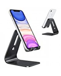 OMOTON Support Téléphone, Support Téléphone Portable de Bureau Support Smartphone Compatible avec iPhone 12 Pro Max/12 Mini/12/Se 2020/11 Pro, Samsung A51/Google Pixel en Alliage d'Aluminium, Noir