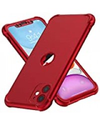 ORETECH Coque Compatible avec iPhone 11, avec [2 x Protecteur D'écran en Verre Trempé] 360°Housse Hybride Robuste 2 en 1 Antichoc Ultra Mince Anti Rayures PC TPU Etui pour iPhone 11 6.1 Rouge