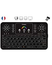 Ovegna Q9 : Mini Clavier sans Fil AZERTY, Wireless 2.4Ghz, Touchpad, Batterie Rechargeable, Rétro-éclairée RVB, pour Smart TV, PC, Mini PC, Mac, Raspberry PI 2/3/4, Consoles, Laptop et Android Box