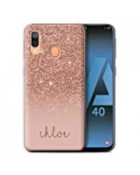 Personnalisé Coque pour Samsung Galaxy A40 2019 Effet Paillettes Coutume Or Rose Désign Transparent Doux Silicone Gel/TPU Souple Etui Housse Case