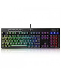 PICTEK Clavier Gamer Mécanique Programmables, Clavier Gaming AZERTY Rétroéclairage RGB Personnalisable- Switch Rouge- 100% Anti-Ghosting, Touche Multimédia Combinées【Nouvelle Version 2019 】