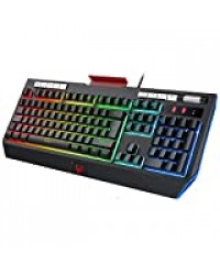 PICTEK Clavier Gamer RGB USB Filaire AZERTY Rétroéclairage Personnalisable avec 9 Touches Multimédias Indépendants/Molette de Volume/Support de Téléphone pour PC, PS4, Ordinateur Portable/Bureau