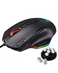 PICTEK Souris Gamer Filaire RGB, Souris Gaming- Bouton Sniper & de Tir- Poids Ajustables- 10 Boutons Programmables- éclairage Personnalisable, Souris de Jeu FPS/MOBA/MMO/RPG【Nouvelle Version 2020】