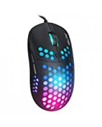 PICTEK Souris Gamer Glorious RGB, Souris Gaming Ultra-légère en Nid D'abeille avec 7 Rétroéclairage, 10000 DPI Réglable, 6 Boutons Programmables, Souris Filaire Compatible avec PC/Mac - Noir